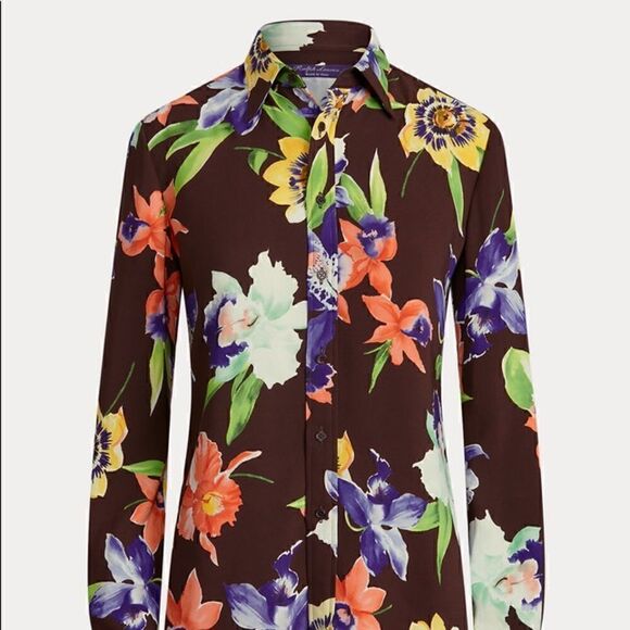 Ralph Lauren Spring 2021 Collection Brown Multi Hailey Floral Print Cady Blouse - Picture 3 of 16